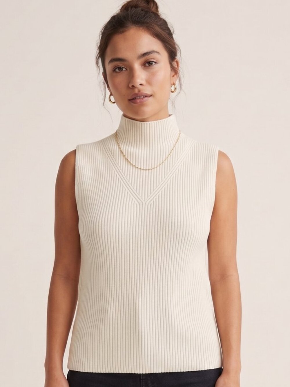 H&M Cream Ribbed Mock Neck Sweater Vest NWT